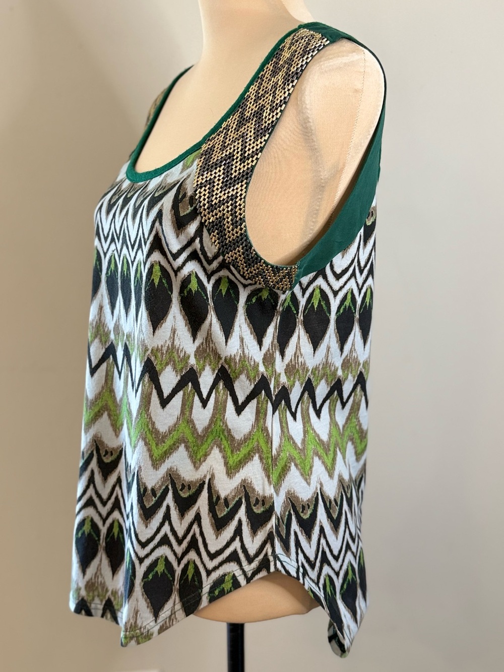Miss Me peacock strappy back tank beaded green gold SZ M - Picture 4 of 12